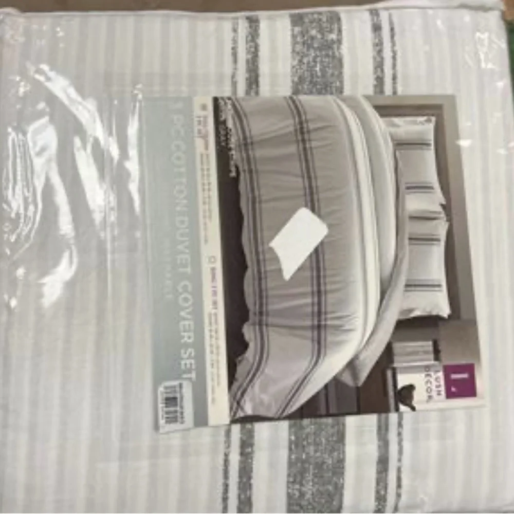 Lush Decor Farmhouse Stripe 3 Piece Duvet Cover Set Dark Grey Queen